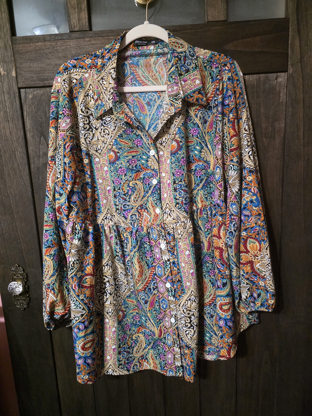 SHEIN Multicolor Paisley Button-Down Blouse